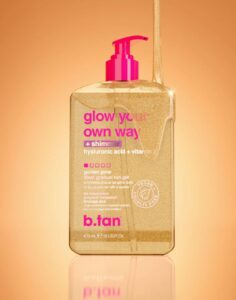 B.tan – Glow your own way shimmer 473ml, Διαφανές Self tan gel μαυρίσματος με shimmer