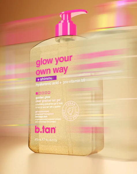 B.tan – Glow your own way shimmer 473ml, Διαφανές Self tan gel μαυρίσματος με shimmer